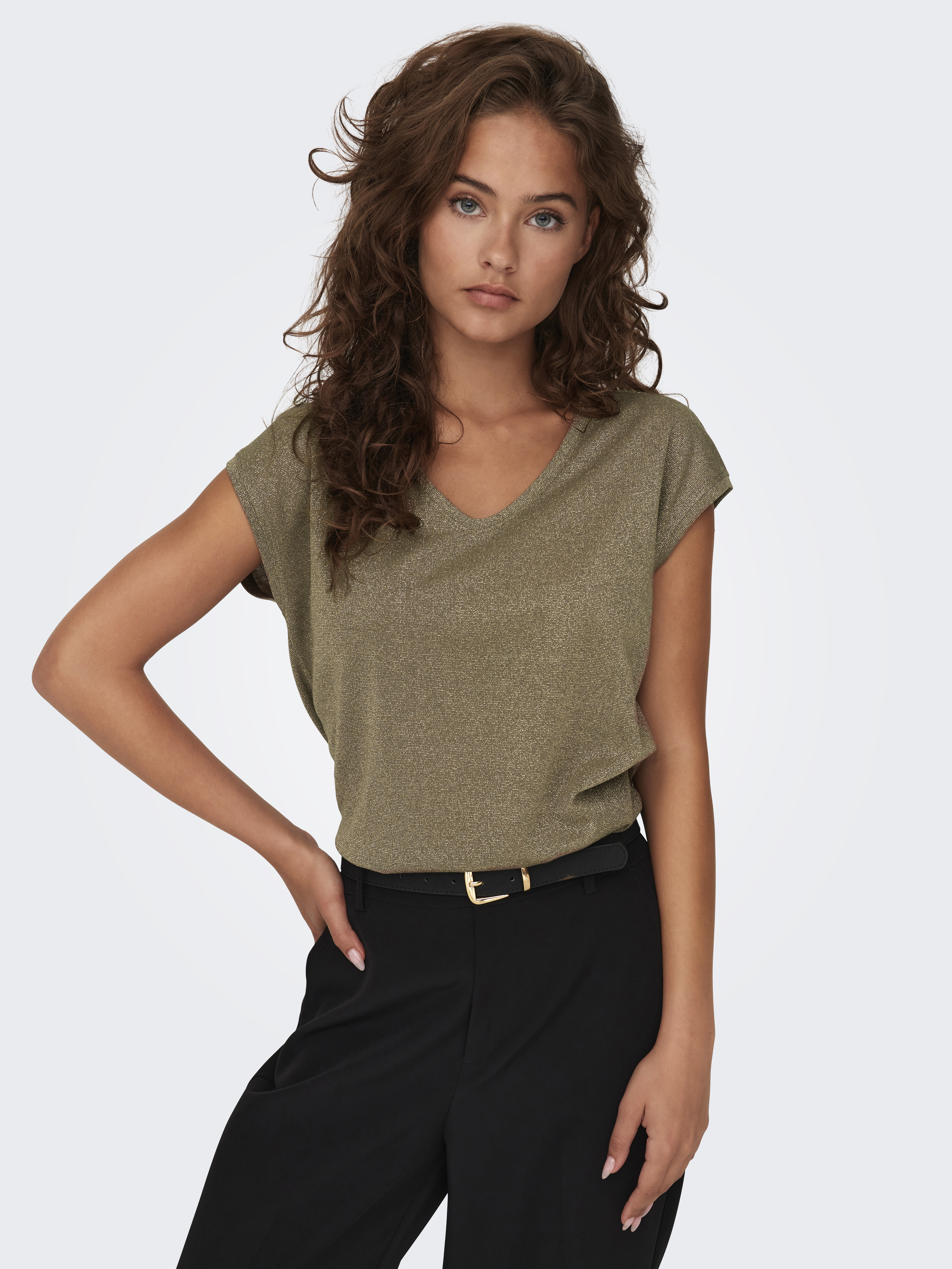 Only T-shirt SILVERY S/S V NECK LUREX TO